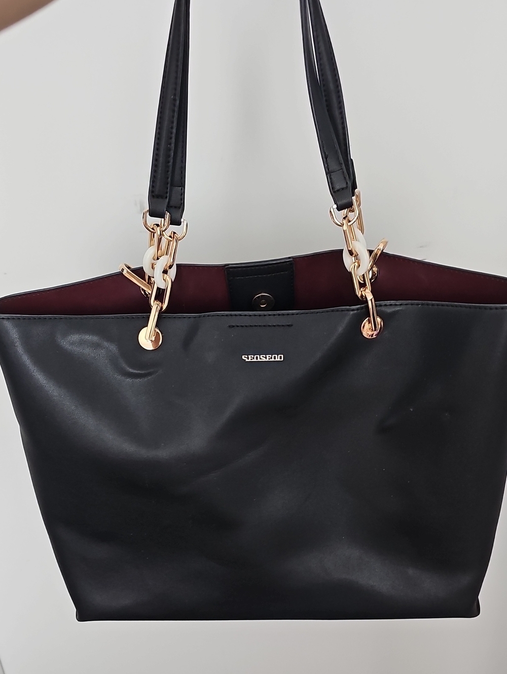 Black Tote Bag with Gold Hardware -
